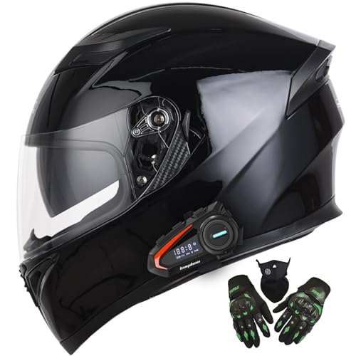 Motorrad Klapphelm Mit Bluetooth, Motorradhelm Integralhelm Mit Doppelvisier, ECE-Zertifizierter Herren Damen Modularer Sturzhelm, Motorrad Roller Cruiser Helm H,L=59-60CM von BGGNG