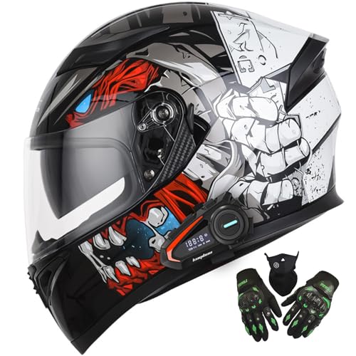 Motorrad Klapphelm Mit Bluetooth, Motorradhelm Integralhelm Mit Doppelvisier, ECE-Zertifizierter Herren Damen Modularer Sturzhelm, Motorrad Roller Cruiser Helm K,XXL=63-64CM von BGGNG