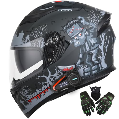 Motorrad Klapphelm Mit Bluetooth, Motorradhelm Integralhelm Mit Doppelvisier, ECE-Zertifizierter Herren Damen Modularer Sturzhelm, Motorrad Roller Cruiser Helm Q,XXL=63-64CM von BGGNG