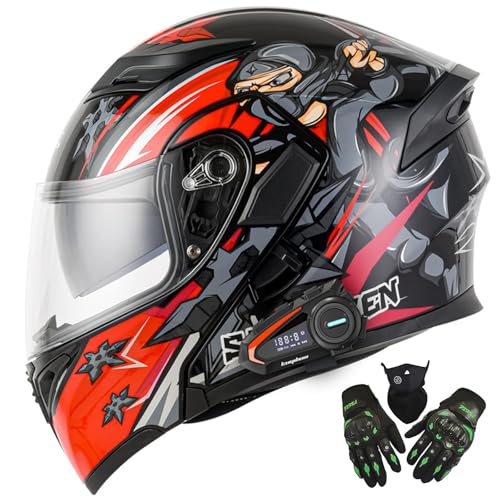 Motorradhelm Klapphelm Mit Bluetooth - Klapphelm Motorrad Integralhelm-Rollerhelm Bluetooth-Helm Mit Doppelvisier,DOT/ECE-Zulassung Integrierter Klapphelm Multifunktionshelm Für L,M=57-58CM von BGGNG