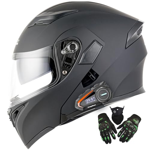 Motorradhelm Klapphelm Mit Bluetooth - Klapphelm Motorrad Integralhelm-Rollerhelm Bluetooth-Helm Mit Doppelvisier,DOT/ECE-Zulassung Integrierter Klapphelm Multifunktionshelm Für R,XL=61-62CM von BGGNG