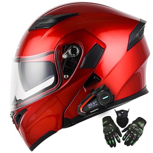 Motorradhelm Klapphelm Mit Bluetooth - Klapphelm Motorrad Integralhelm-Rollerhelm Bluetooth-Helm Mit Doppelvisier,DOT/ECE-Zulassung Integrierter Klapphelm Multifunktionshelm Für S,L=59-60CM von BGGNG