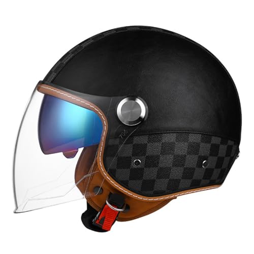 Motorradhelm Rollerhelm Retro 3/4 Vespa Helm Mit Doppelbrille Sturzhelm ECE Zulassung Jet Helm Motorradhelm Open Face Halbschale Helm Für Erwachsener Herren Damen B,L=57-60CM von BGGNG