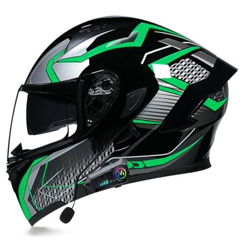 Motorradhelm für Herren mit Bluetooth Klapphelm,ECE Zertifiziert Doppelvisier Modularer Helm für Erwachsene,Frauen Integralhelm mit Mikrofon für Automatische Reaktion P,XXL=63-64CM von BGGNG