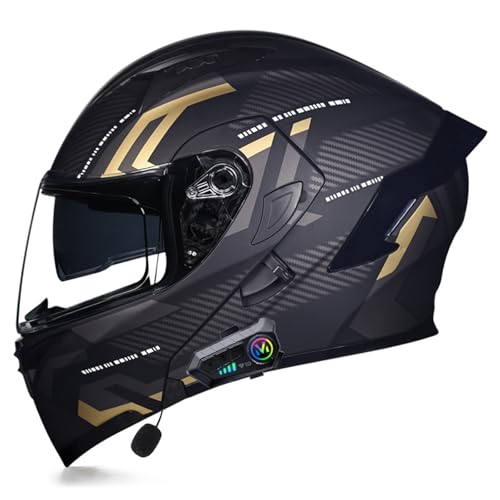 Motorradhelm mit Bluetooth Klapphelm,ECE Zertifiziert Doppelvisier Modularer Helm für Erwachsene Frauen Männer,Integralhelm mit Mikrofon für Automatische Reaktion D,L=59-60CM von BGGNG