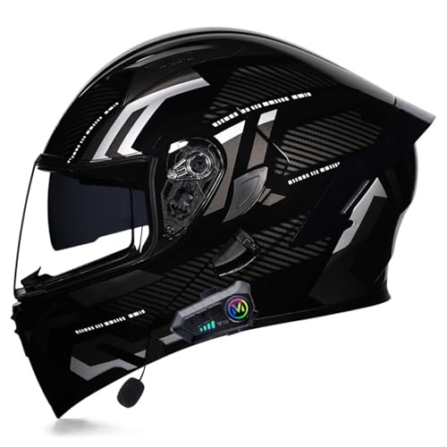 Motorradhelm mit Bluetooth Klapphelm,ECE Zertifiziert Doppelvisier Modularer Helm für Erwachsene Frauen Männer,Integralhelm mit Mikrofon für Automatische Reaktion E,XXL=63-64CM von BGGNG