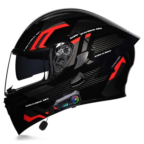 Motorradhelm mit Bluetooth Klapphelm,ECE Zertifiziert Doppelvisier Modularer Helm für Erwachsene Frauen Männer,Integralhelm mit Mikrofon für Automatische Reaktion F,M=57-58CM von BGGNG