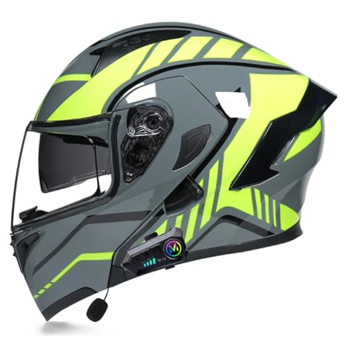 Motorradhelm mit Bluetooth Klapphelm,ECE Zertifiziert Doppelvisier Modularer Helm für Erwachsene Frauen Männer,Integralhelm mit Mikrofon für Automatische Reaktion K,L=59-60CM von BGGNG