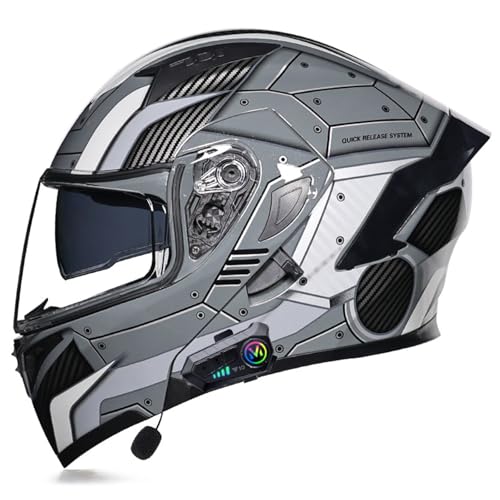 Motorradhelm mit Bluetooth Klapphelm,ECE Zertifiziert Doppelvisier Modularer Helm für Erwachsene Frauen Männer,Integralhelm mit Mikrofon für Automatische Reaktion M,L=59-60CM von BGGNG