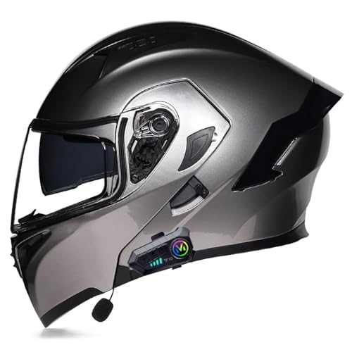 Motorradhelm mit Bluetooth Klapphelm,ECE Zertifiziert Doppelvisier Modularer Helm für Erwachsene Frauen Männer,Integralhelm mit Mikrofon für Automatische Reaktion P,XXL=63-64CM von BGGNG