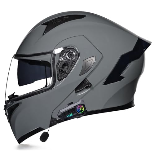 Motorradhelm mit Bluetooth Klapphelm,ECE Zertifiziert Doppelvisier Modularer Helm für Erwachsene Frauen Männer,Integralhelm mit Mikrofon für Automatische Reaktion S,XL=61-62CM von BGGNG