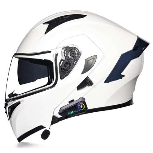 Motorradhelm mit Bluetooth Klapphelm,ECE Zertifiziert Doppelvisier Modularer Helm für Erwachsene Frauen Männer,Integralhelm mit Mikrofon für Automatische Reaktion T,XL=61-62CM von BGGNG