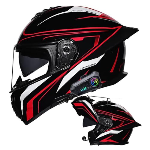 Motorradhelm mit Bluetooth Klapphelm mit Doppelvisier Modularer Helm ECE-geprüfter Sturzhelm Erwachsene Damen und Herren Lautsprecher Mikrofon Automatische Antwort E,XL=61-62CM von BGGNG