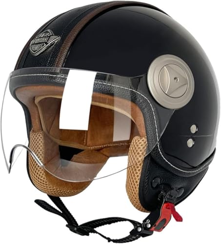 Retro Motorrad Halbhelme Motorradhelm Mit Sonnenblende Jethelm Halbschalenhelm Roller-Helm DOT/ECE-Zertifizierter Cruiser Scooter-Helm Schutzhelm Für Herren Damen G,XL=61-62CM von BGGNG