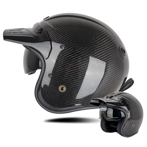 Retro Motorradhelm Jethelm Vintage Kohlefasermaterial Motorrad Half Helm mit Sonnenblende Halbschalenhelm,ECE Zertifizierter Für Damen Und Herren Erwachsene B,XXL=63-64CM von BGGNG