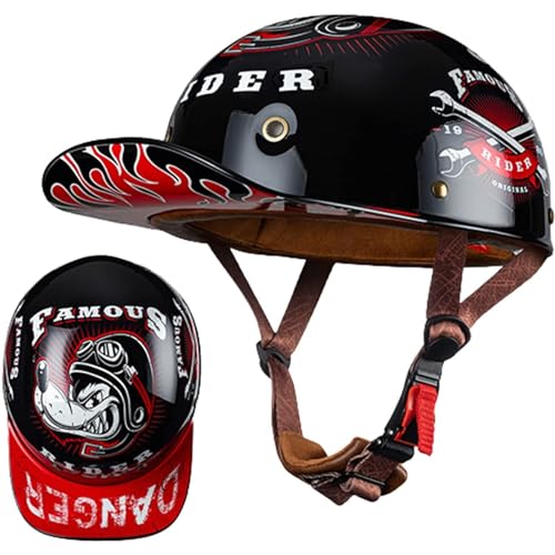 Retro Skull Capcap Motorrad Halbhelm DOT/ECE-Geprüfter Offener Mopedhelm Herren Und Damen Halbhelm Motorradhelm Vintage Offen F,M=57-58CM von BGGNG