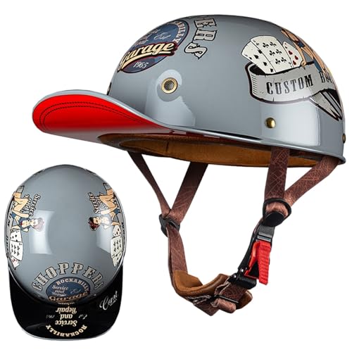 Retro Skull Capcap Motorrad Halbhelm DOT/ECE-Geprüfter Offener Mopedhelm Herren Und Damen Halbhelm Motorradhelm Vintage Offen J,XL=61-62CM von BGGNG