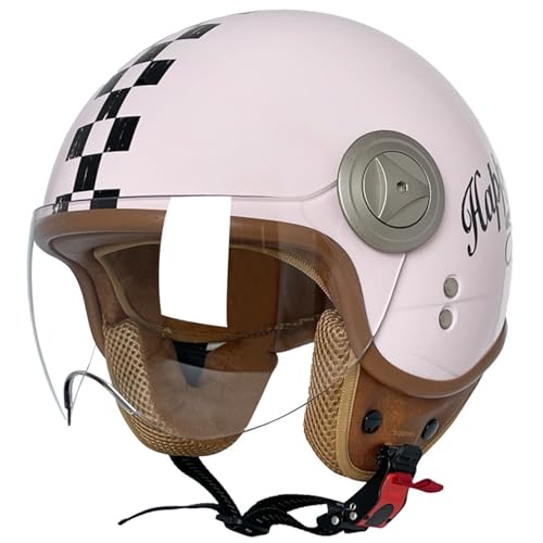 Vintage Motorrad-3/4-Halbhelm,Offener Motorradhelm,ECE-geprüfter Retro-Jethelm Crash-Helm mit Visier für Erwachsene Männer Frauen,für Roller Tourenhelm Fahrrad Jethelm E,L=59-60CM von BGGNG