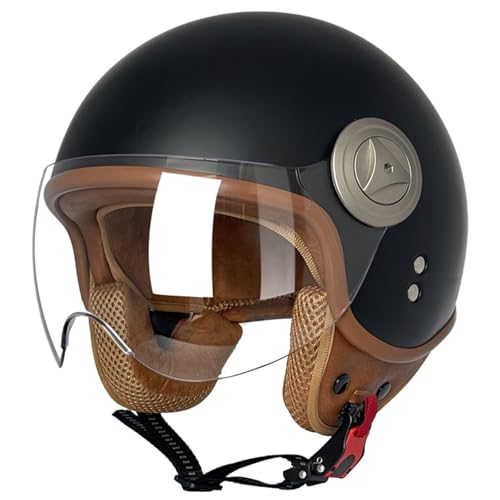 Vintage Motorrad-3/4-Halbhelm,Offener Motorradhelm,ECE-geprüfter Retro-Jethelm Crash-Helm mit Visier für Erwachsene Männer Frauen,für Roller Tourenhelm Fahrrad Jethelm G,XL=61-62CM von BGGNG