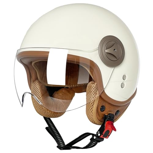 Vintage Motorrad-3/4-Halbhelm,Offener Motorradhelm,ECE-geprüfter Retro-Jethelm Crash-Helm mit Visier für Erwachsene Männer Frauen,für Roller Tourenhelm Fahrrad Jethelm J,XL=61-62CM von BGGNG