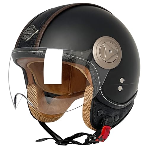 Vintage Motorrad-3/4-Halbhelm,Offener Motorradhelm,ECE-geprüfter Retro-Jethelm Crash-Helm mit Visier für Erwachsene Männer Frauen,für Roller Tourenhelm Fahrrad Jethelm L,XXL=63-64CM von BGGNG