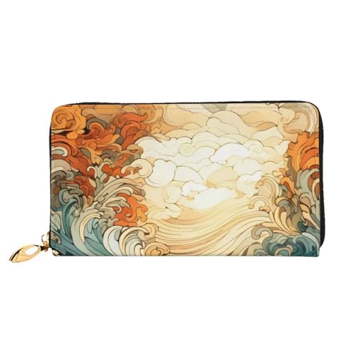 BGHEWRT Rough rolling waves Leather wallet,long clutch purse,Soft material,Zip design Anti-loss money,12 bank card slots,Lightweight,waterproof and durable for the stylish girl, Schwarz , von BGHEWRT