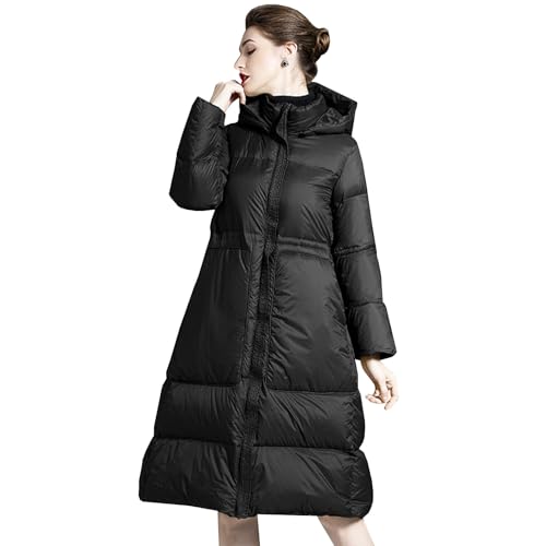 BHGLUZGBY Daunenjacke Down Jacket Damen Lang Steppmantel Mit Kapuze Knielang Pufferjacke Verdicken Warme Winteroberbekleidung,Black,L(60 von BHGLUZGBY