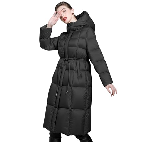 BHGLUZGBY Daunenjacke Down Jacket Damen Winter Verdickte Knielange Pufferjacke Mit Kapuze Langer Mantel Skianzüge Gesteppte Oberbekleidung,Black,S(50 von BHGLUZGBY