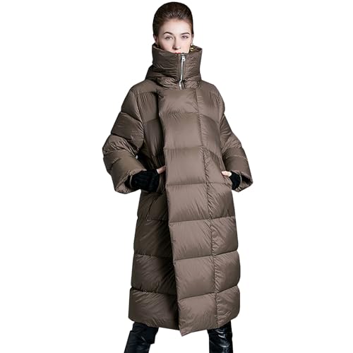 BHGLUZGBY Daunenjacke Down Jacket Damen mit Kapuze Lang Puffer Mantel Winter Verdickte Steppjacke Reißverschluss Knielang Outwear,Brown,XL(67.5 von BHGLUZGBY