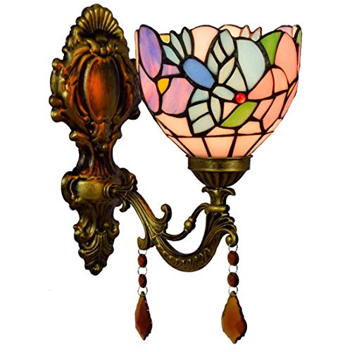 BHIAG Wandlampe im Tiffany-Stil, Kolibri und Blume, farbige Glas-Wandlampe, Geschenk, handgefertigte Wandlampe, Familienbar, Restaurant, Wohnzimmer, Café É von BHIAG