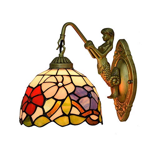 BHIAG Wandlampe im Tiffany-Stil, farbige Glas-Wandlampe, Blumendekoration, handgefertigtes Geschenk, Wandlampe, Familienbar, Restaurant, Schlafzimmer, Wohnzimmer, Café von BHIAG