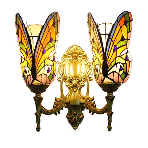 Tiffany Butterfly Style Wandleuchte, Retro Glasmalerei Wandleuchte, 1 Lampe, 2 Lampen, 3 Lampen, Schlafzimmer, Wohnzimmer, Retro Badezimmer Spiegelleuchte von BHIAG