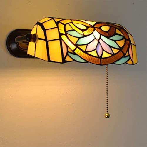 Tiffany Stil Wandleuchte, Tiffany Stil Wandleuchte mit Ausziehschalter, Retro Landhausstil Wandleuchte, Nachttischlampe, Leselampe von BHIAG