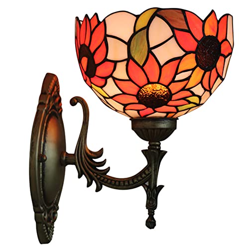 Wandleuchte Tiffany-Stil 8 Zoll Glasschirm mit Blumenmotiv, Mehrfarbige Nachttischlampe, Verwendbar im Wohnzimmer, Schlafzimmer, Esszimmer, von BHIAG