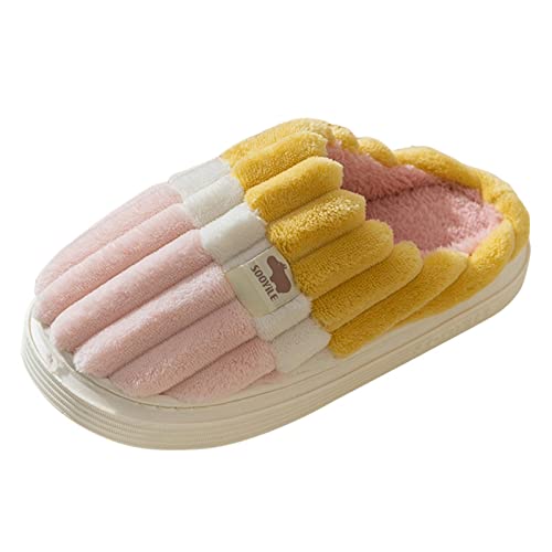 BIBOKAOKE Paar Hausschuhe Herren Damen Plüsch Pantoffeln Winter warme Hüttenschuhe gestreifte Flache Hausschuhe Fluffy Slippers Flauschig Gästepantoffeln Haushaltsschuhe Schlupfschuhe von BIBOKAOKE