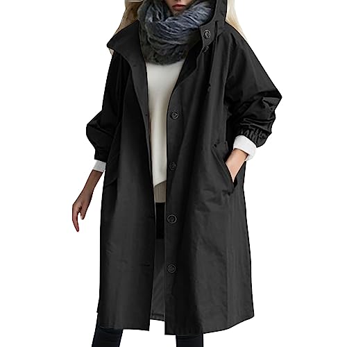 BIBOKAOKE Regenjacke Damen Wasserdicht Atmungsaktiv Dünne Regenmantel Outdoorjacke Leichter Langer Regenmantel Regenkleidung Regenparka Winddicht Übergangsjacke Sportjacke von BIBOKAOKE