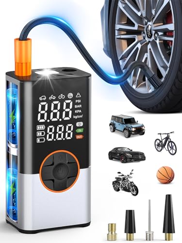 BIBURY 8000mAh Elektrische Luftpumpe Fahrrad Luftpumpe Elektrisch 150 PSI mit 5 Modi Akku Kompressor Luftkompressor Tragbare Fahrradpumpe mit LED-Digitalanzeige, LED-Licht für Auto Moto Fahrrad Bälle von BIBURY