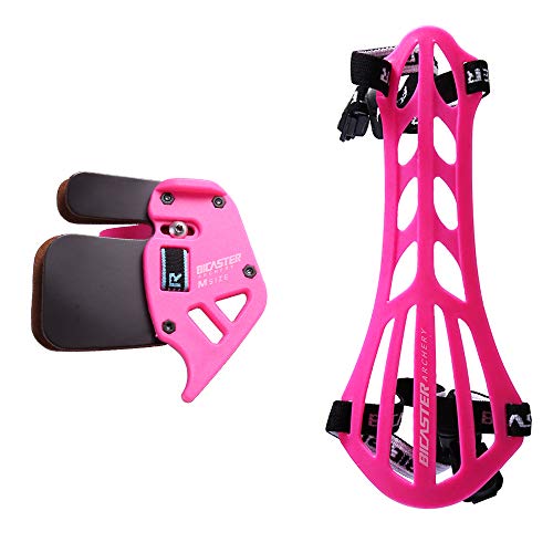 Bicaster Bogenschießen Finger Tab Guard (RH) + Armschutz Set für Tradition Bow Recurve Bow Schutzausrüstung (Pink, Groß) von BICASTER