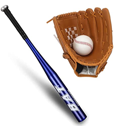 BigTree 25 Zoll 63,5 cm Aluminium-Baseballschläger mit 9 Zoll Softball-Sportschläger-Handschuhen für die linke Hand, leichtes Sporttraining, Slugger-Training, Jugend, Erwachsene, Outdoor-Spiel, blauer von BigTree