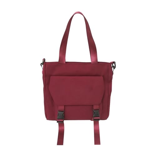 Eleganter Harajuku Nylon-Rucksack für Erwachsene und Teenager, große Kapazität, Schul-Umhängetasche, einfarbig, mit Reißverschluss, rot von BIGULA