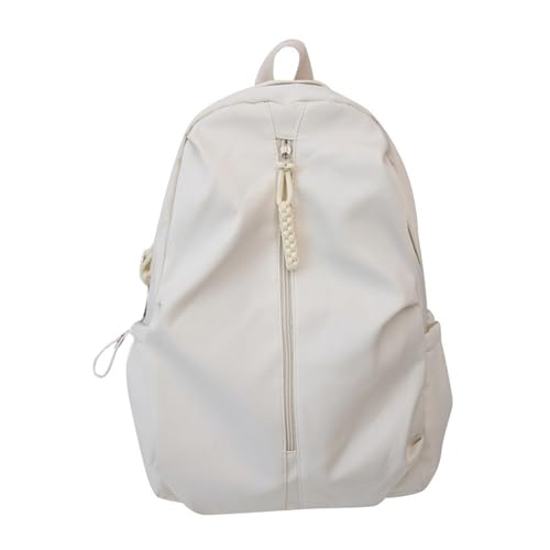 Harajuku einfarbiger Nylon-Rucksack mit Kordelzugtasche, großes Fassungsvermögen, lässiger Schultasche, Büchertasche, beige von BIGULA