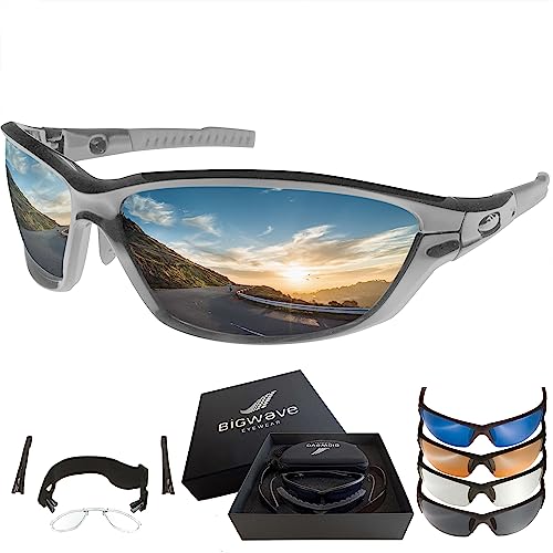 BIGWAVE Pro-Action 904 Matt Gun (grau) – Superentspiegelte Premium UV 400 Sportbrille mit 4 Wechselgläsern–Radsportbrille mit schmutzabweisender Clean-Coat Beschichtung für Damen und Herren von BIGWAVE