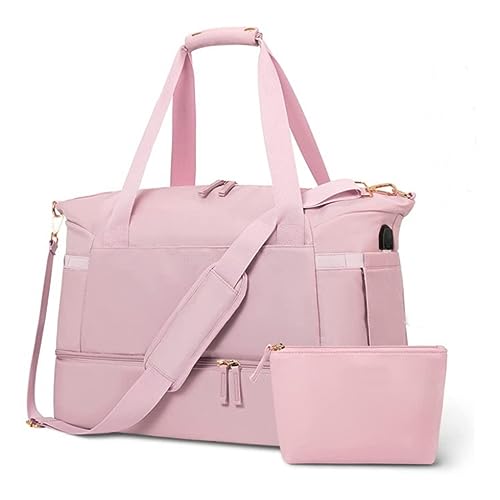 BIISDOST Sporttasche für Damen, 37 l, Sport-Reisetasche mit USB-Ladeanschluss, Übernachtungstasche Fahrradsattel Taschen Hinten (Pink, One Size) von BIISDOST