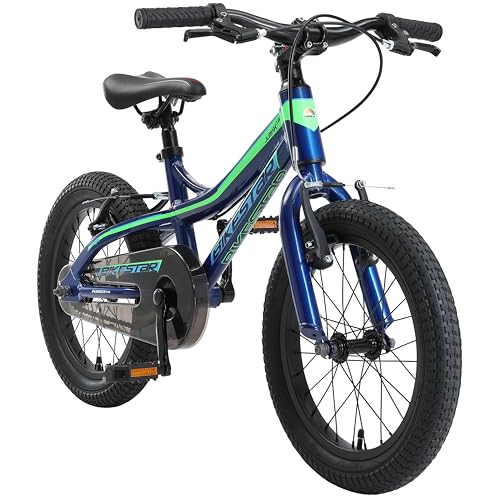 BIKESTAR Kinder Fahrrad Aluminium Mountainbike mit V-Bremse für Mädchen und Jungen ab 4-5 Jahre | 16 Zoll Kinderrad MTB | Blau & Grün von BIKESTAR