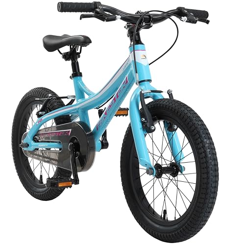 BIKESTAR Kinder Fahrrad Aluminium Mountainbike mit V-Bremse für Mädchen und Jungen ab 4-5 Jahre | 16 Zoll Kinderrad MTB | Türkis & Weiß von BIKESTAR