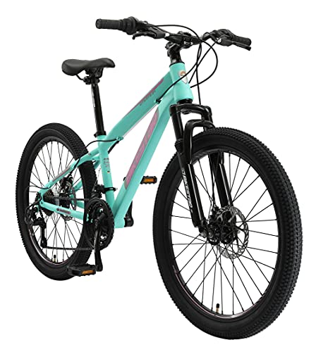 BIKESTAR Kinder Fahrrad Mountainbike 21 Gang Shimano, Scheibenbremse ab 8 Jahre | 24 Zoll Kinderrad MTB | Mint von BIKESTAR