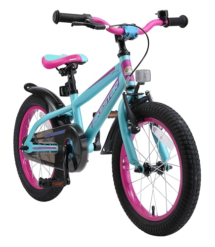 BIKESTAR Kinderfahrrad 16 Zoll für Mädchen und Jungen ab 4-5 Jahre | 16er Kinderrad Mountainbike | Fahrrad für Kinder Berry & Türkis | Risikofrei Testen von BIKESTAR