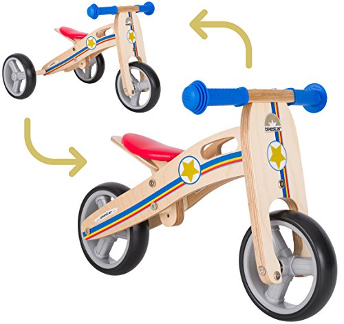 BIKESTAR Mini Kinder Laufrad Holz Lauflernrad mit DREI Rädern für Jungen und Mädchen ab 1 – 1,5 Jahre | 2 in 1 Kinderlaufrad | Kleiner Sheriff | Risikofrei Testen von BIKESTAR