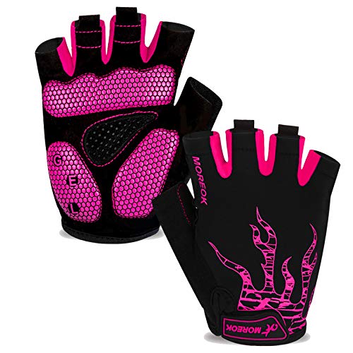 BIKINGMOREOK Fahrradhandschuhe Radhandschuhe Herren Damen Halbfinger Atmungsaktiv Radsporthandschuhe,5MM SBR Gel Stoßdämpfende rutschfeste MTB Mountainbike Handschuhe Unisex-Rosa-M von BIKINGMOREOK