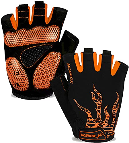 BIKINGMOREOK Fahrradhandschuhe Radhandschuhe Herren Damen Halbfinger Atmungsaktiv Radsporthandschuhe,5MM SBR Gel Stoßdämpfende rutschfeste MTB Mountainbike Handschuhe Unisex-Orange-XL von BIKINGMOREOK